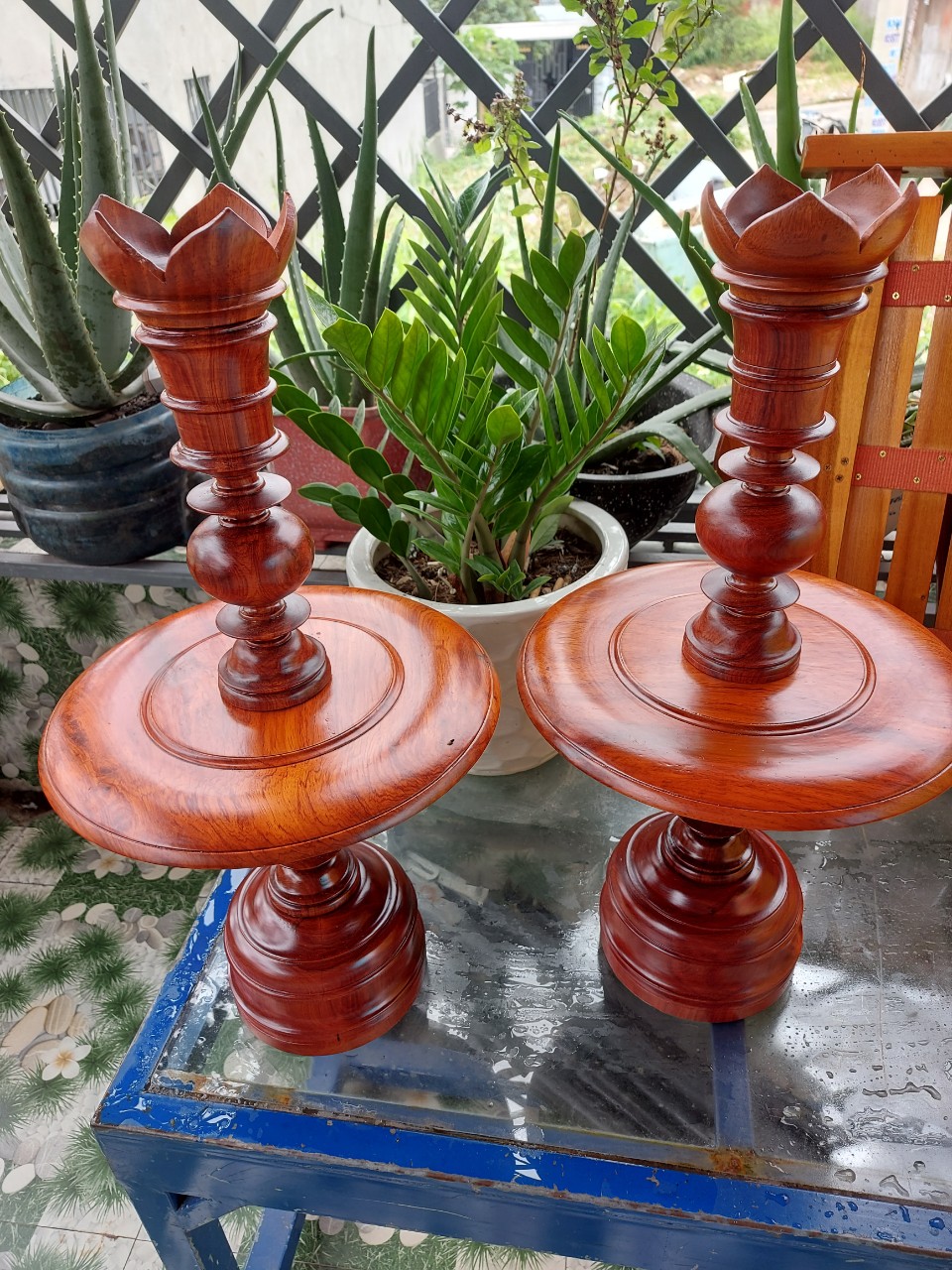 Cặp chân đèn gỗ hương cao 60cm