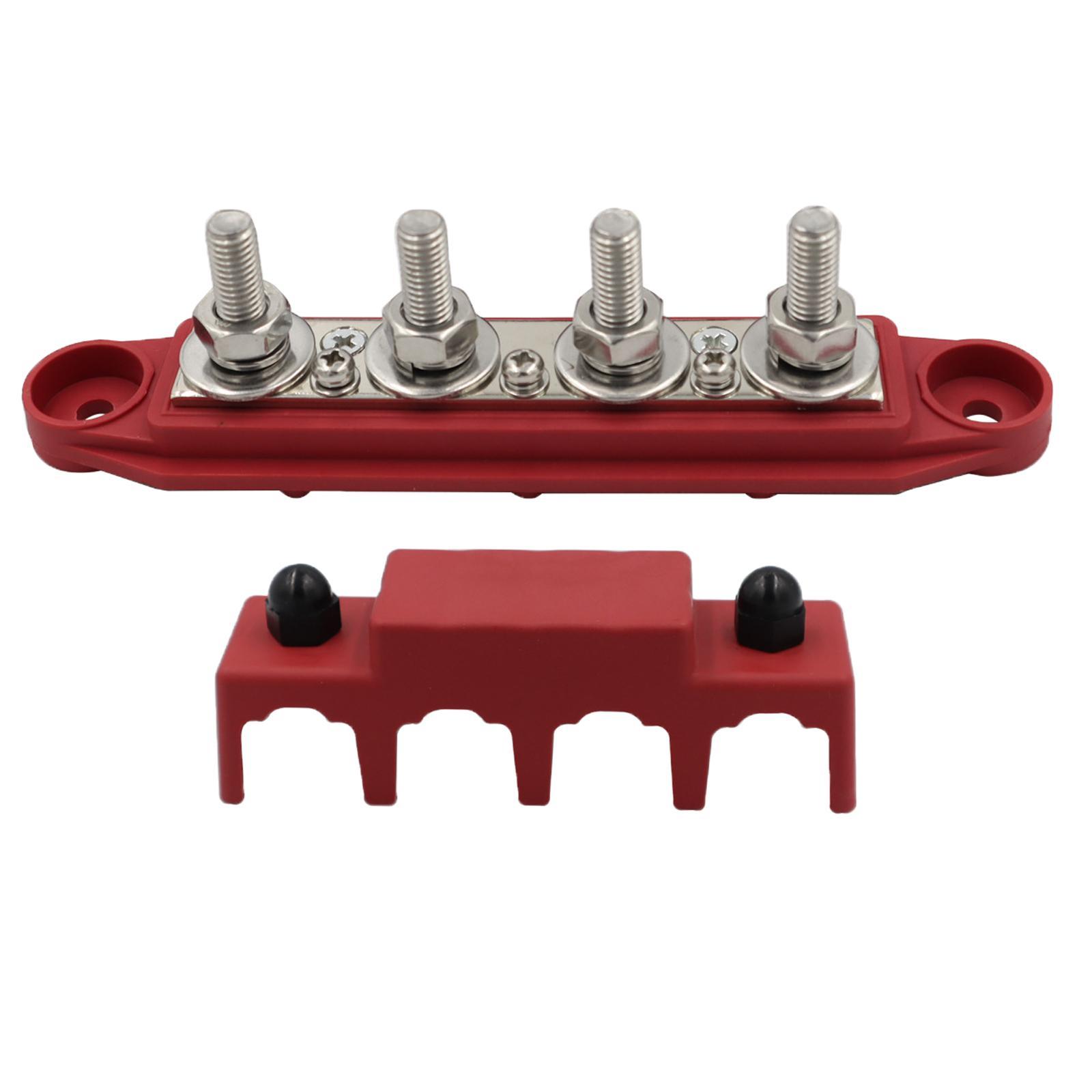 4 Stud Power Distribution Block with Cover Accessories Bus Bar Pair Fit for Marine Automotive
