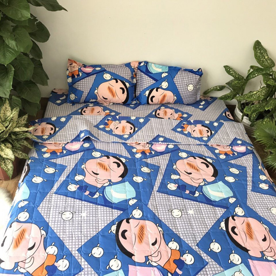 Bộ chăn Ga Gối Cottong Poly Hè Thu 5 Món Cậu Bé Shin