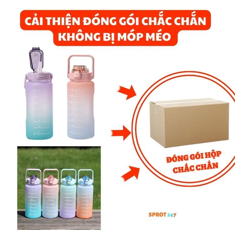 Bình nước 2 lít chia vạch nhắc nhở uống nước kèm ống hút