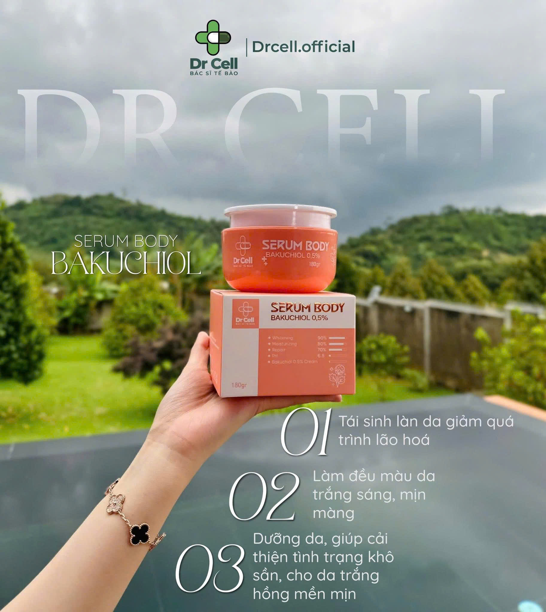 Serum Body Bakuchoil Dr Cell 180g dưỡng trắng da body chống lão hoá mềm mịn da - Hàng Chính Hãng
