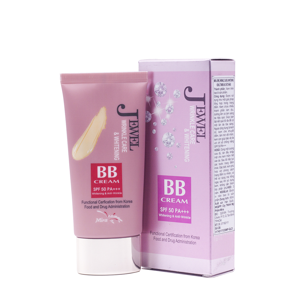 Kem Lót BB Đa Chức Năng Hàn Quốc Mira Jewel Wrinkle Care &amp; Whitening SPF50 PA+++ (40ml) + Tặng Ngay Bông Tán Kem Nền, Phấn Cute Siêu Mịn Suri (2 miếng/ túi) – Hàng Chính Hãng