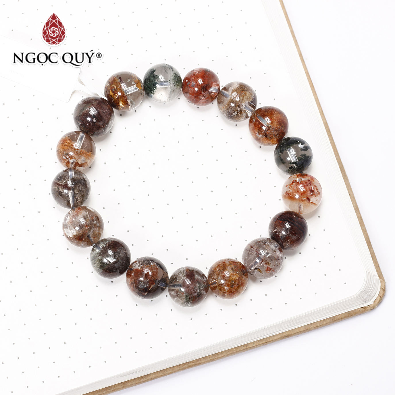 Vòng tay trơn đá thạch anh ưu linh đa sắc size hạt 13mm - Ngọc Quý Gemstones