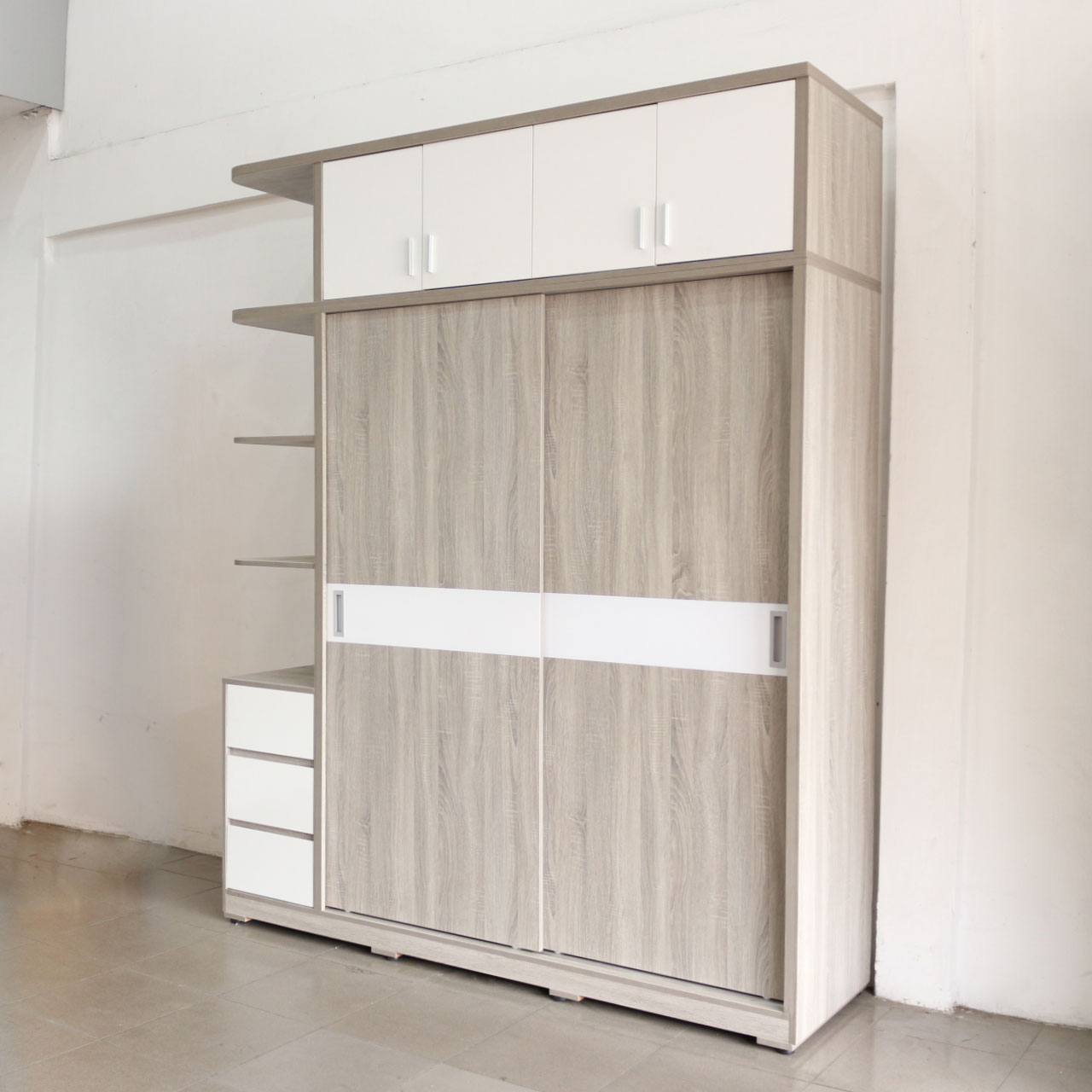 Tủ Áo Lùa Kịch Trần Gỗ MDF Melamine Màu Sọc Xám Cao Cấp Viva