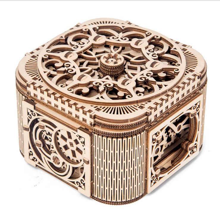 Đồ chơi lắp ráp gỗ 3D Mô hình Cơ động học Hộp kho báu Treasure Box