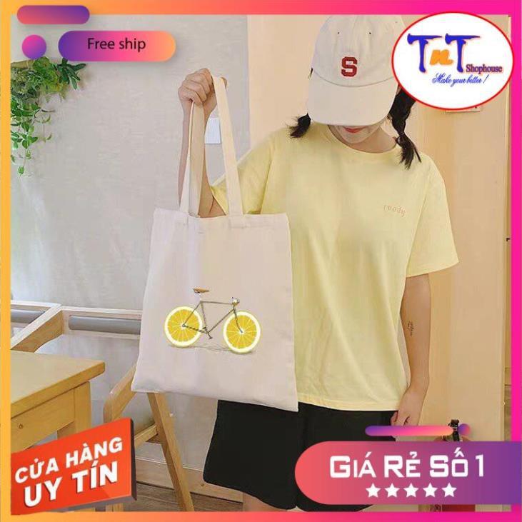 TT19 Túi tote vải Canvas đeo vai phong cách Ulzzang, vải bố form Unisex Vintage