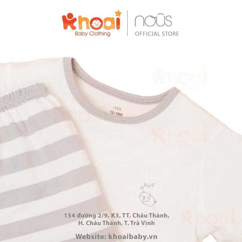 Bộ cài vai cộc Nous trắng ghi hình gấu - Chất liệu Nu Doux 95% cotton thiên nhiên