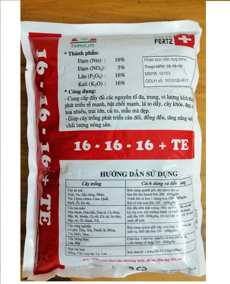 Phân Bón Cao Cấp PREMIUM 16-16-16+TE, Siêu Ra Rễ, Bật Chồi, Siêu Phát Triển Cân Đối , Siêu Lớn Trái , Đẹp Mã , Xuất :Thúy Sĩ ,Khối Lượng :1kg