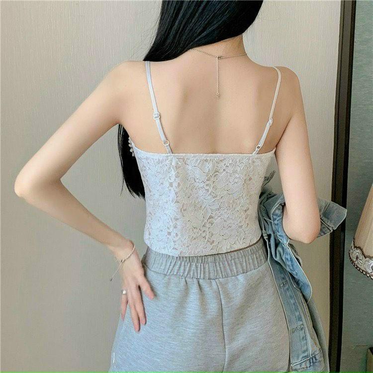 M195. Áo 2 dây ren croptop nữ sẵn mút ngực ren hoa mặc vest sang chảnh, áo kiểu nữ đẹp 2023 (có sẵn - miễn ship)