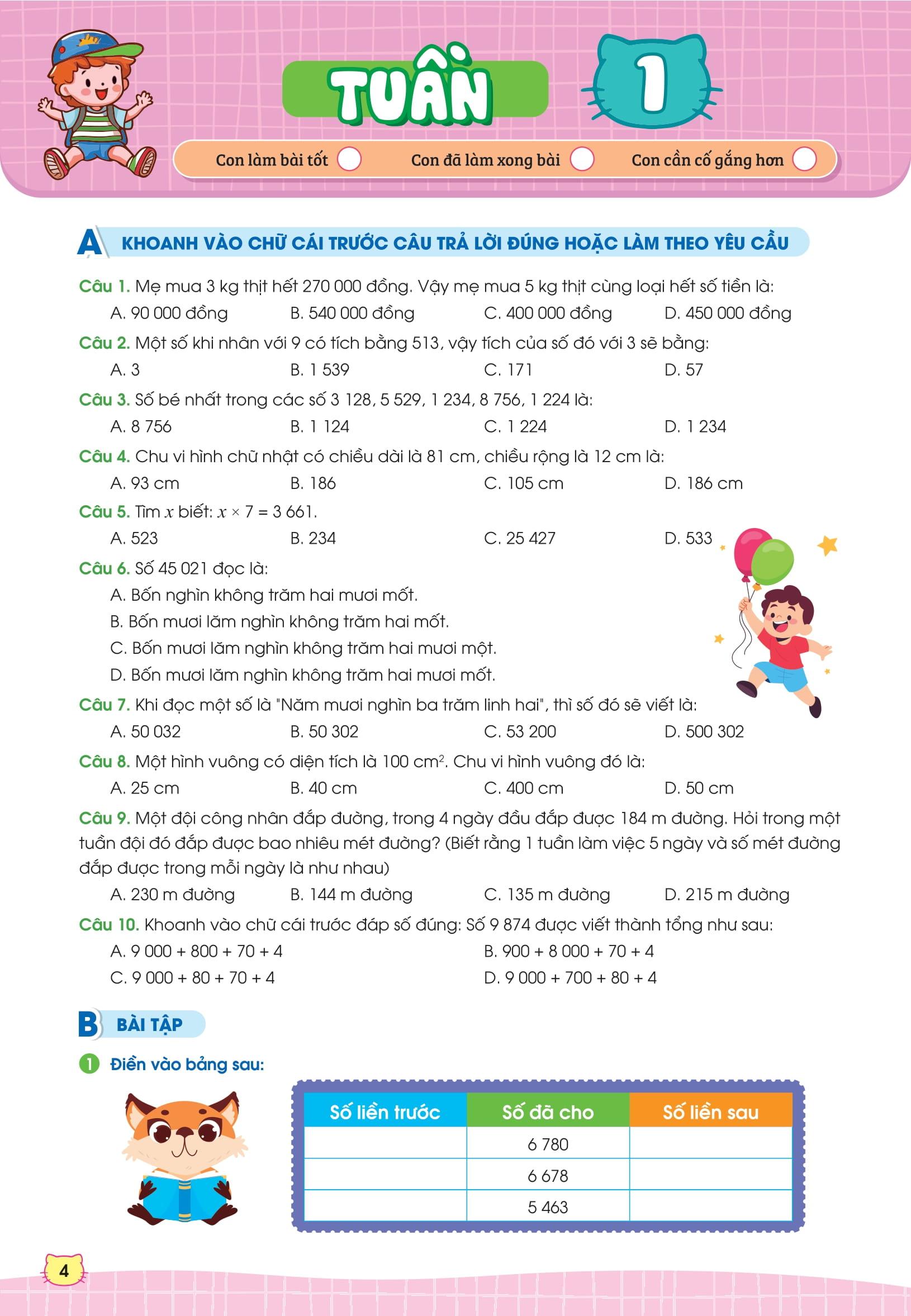 Phiếu Bài Tập Cuối Tuần Toán 4