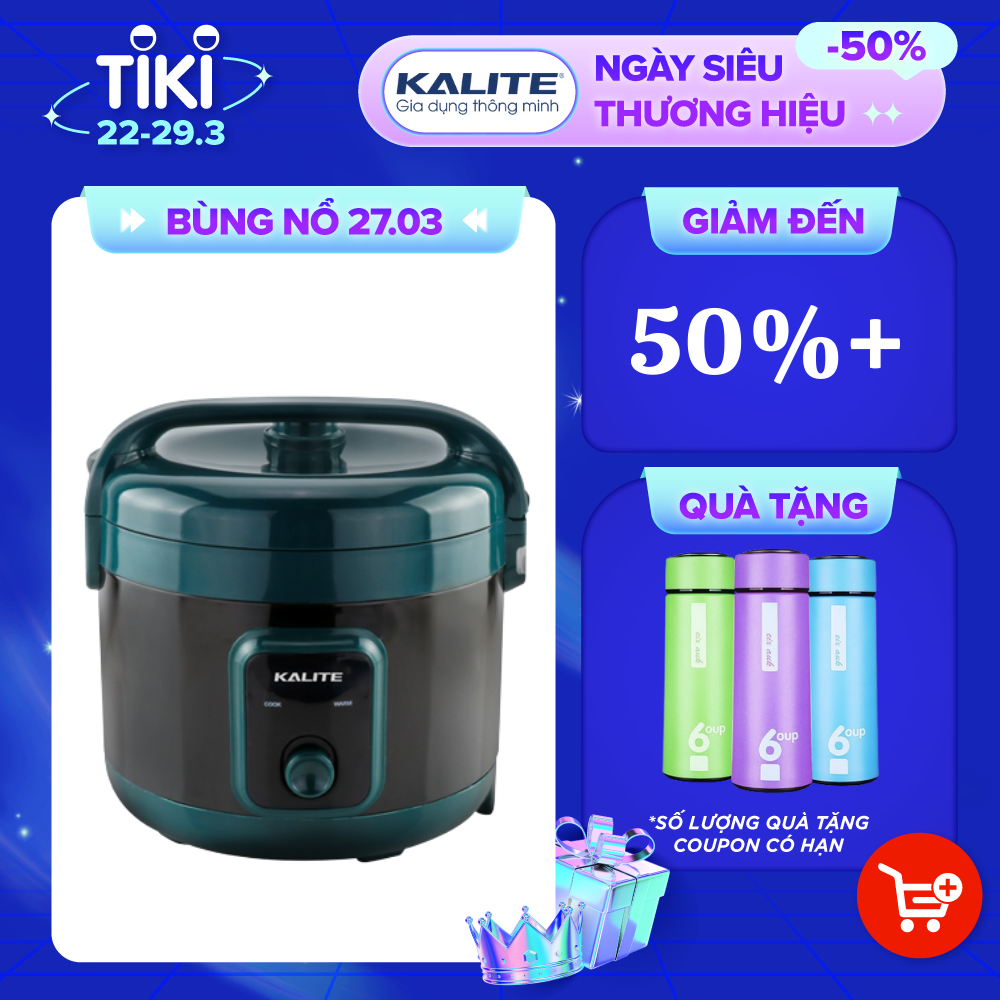 Nồi cơm điện Kalite KL 618, công suất 700W, dung tích 1.8L, quai cầm liền, nút bấm cơ kiểu dáng mới, hàng chính hãng