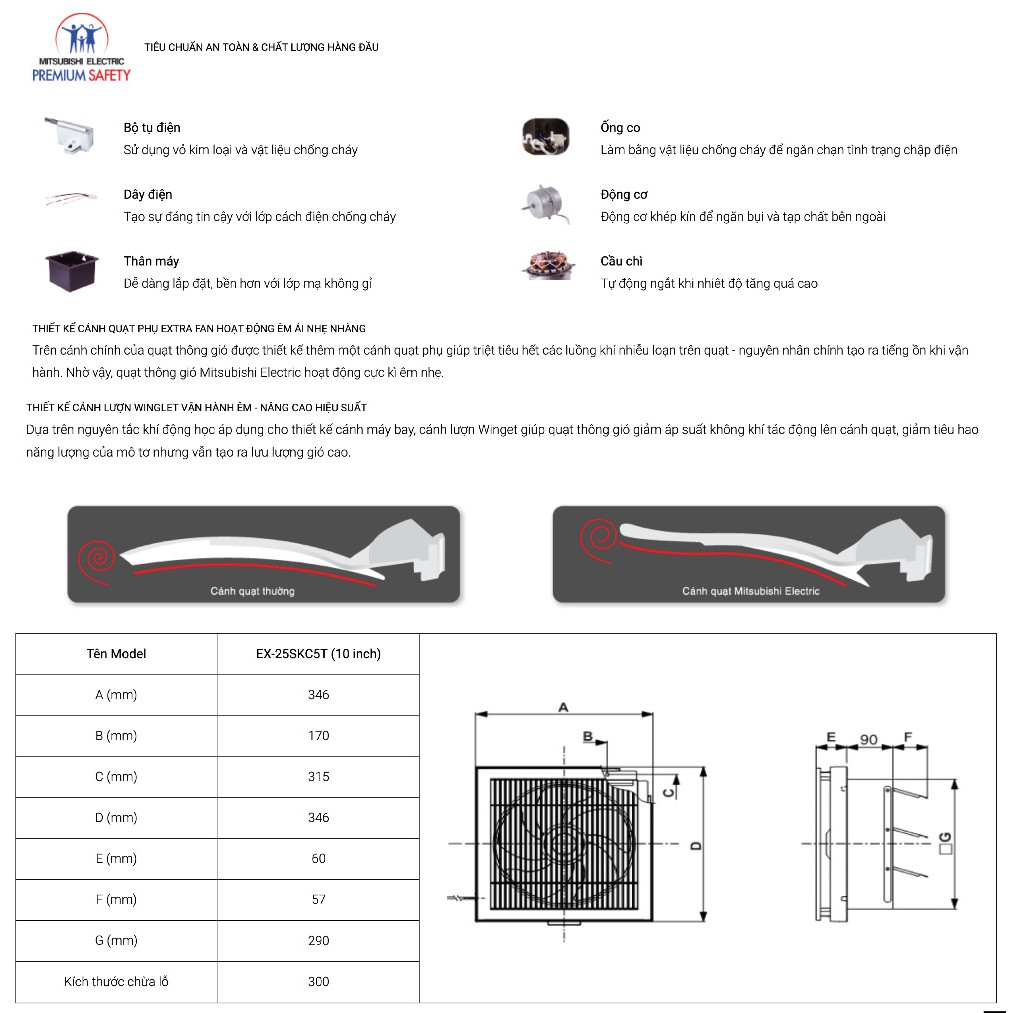 Quạt hút có lưới Mitsubishi EX-25SKC5T 25W Made in ThaiLand HÀNG CHÍNH HÃNG