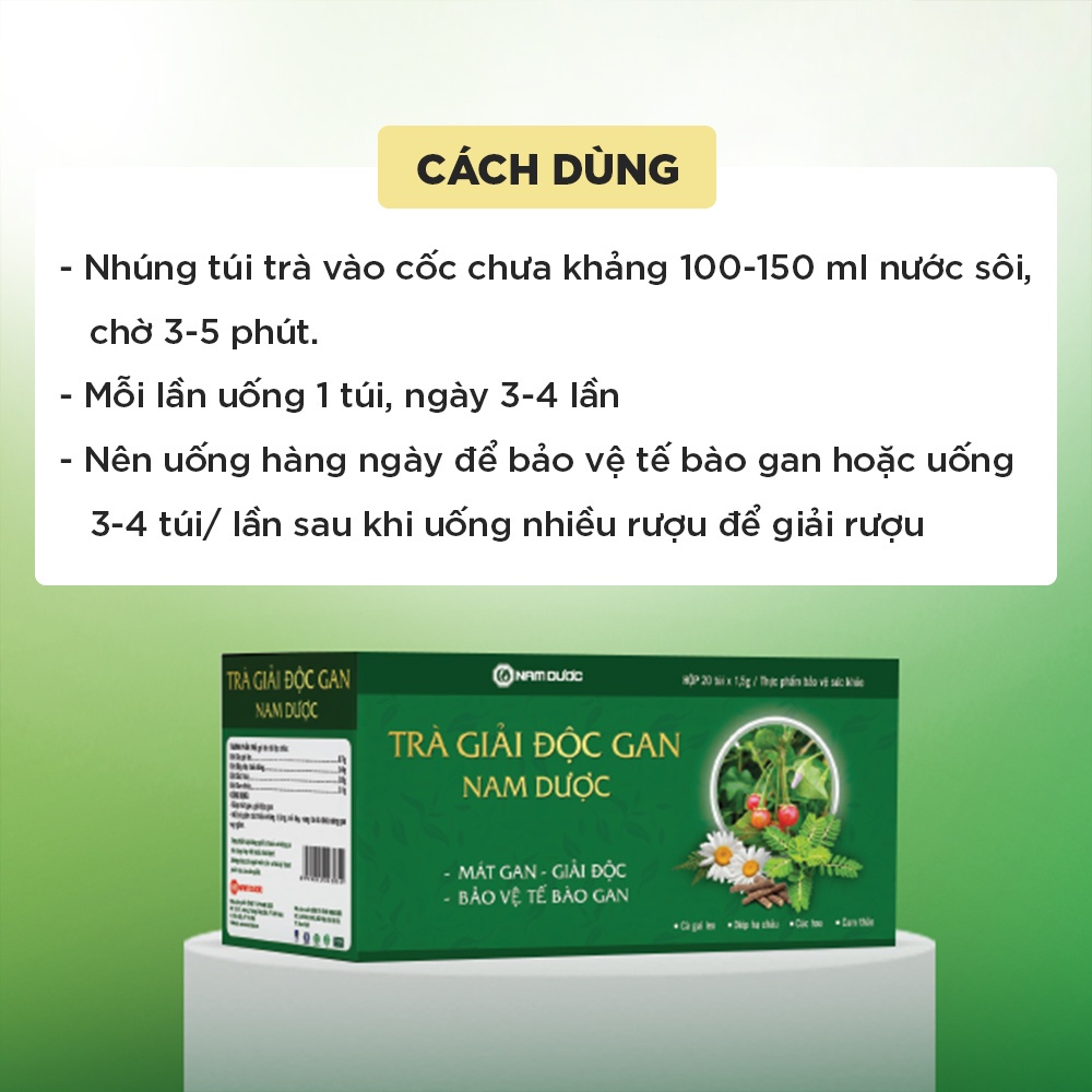 Trà giải độc gan Nam Dược, Hỗ trợ tăng cường chức năng gan, giảm tác hại do bia rượu