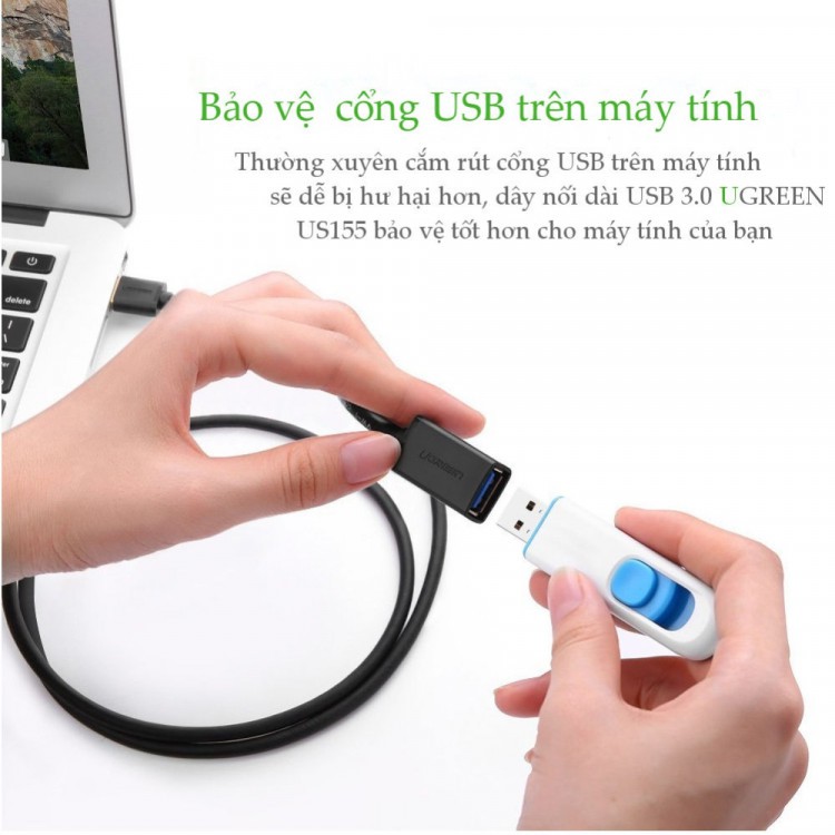 Cáp tín hiệu USB 3.0 nối dài cao cấp dài 1.5m màu đen UGREEN USB30126Us129 Hàng chính hãng
