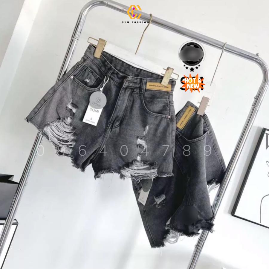 Quần short đùi jean nữ tua rua túi da Cun Fashion lưng siêu cao hợp xu hướng thời trang