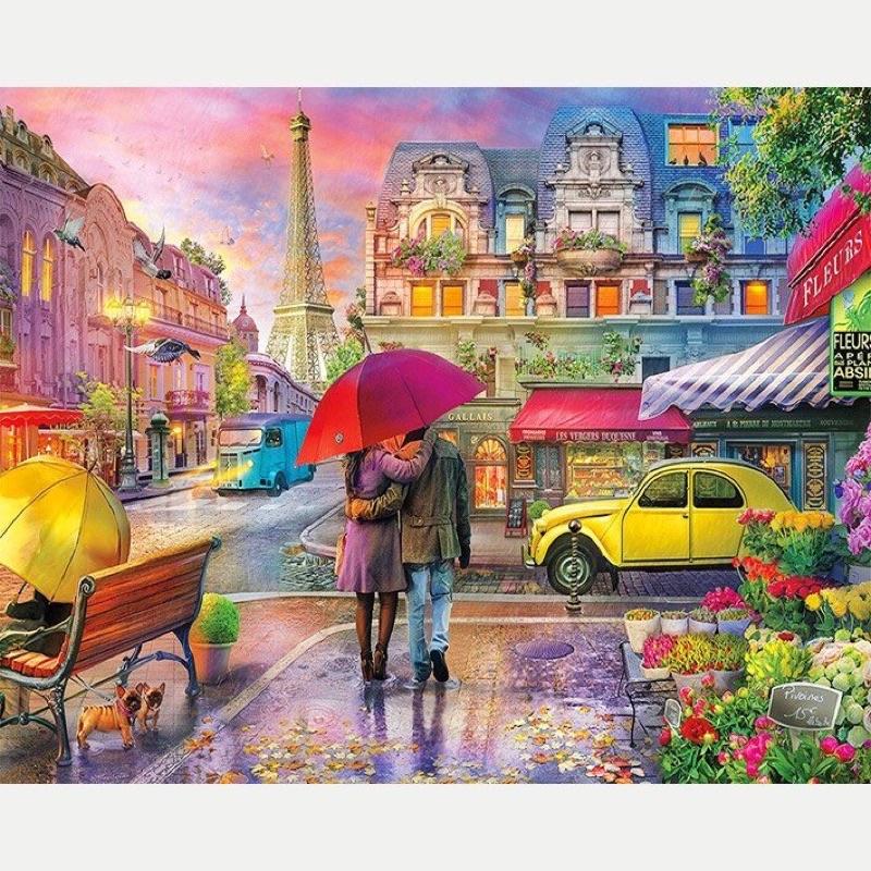 Tranh đính đá tự làm hoạ tiết thành phố xa hoa sang trọng size 40*30