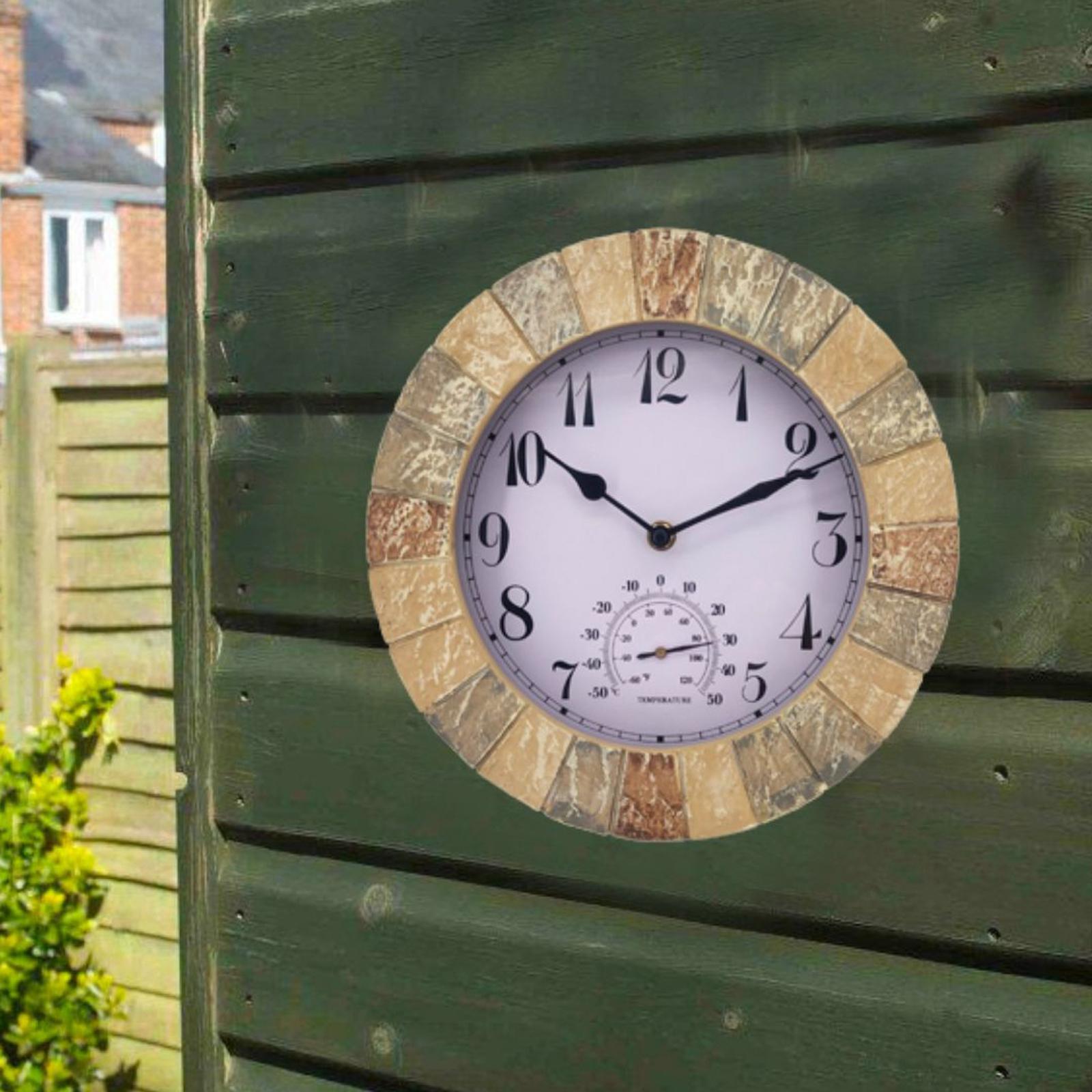 Outdoor Hanging Clock Waterproof Temperature Display for Living Room