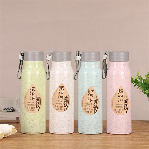 Bình Giữ Nhiệt Lúa Mạch Lõi Thủy Tinh 350ml Straw Wheat Cup Tích Hợp Dây Xách Chắc Chắn - Tiện Lợi