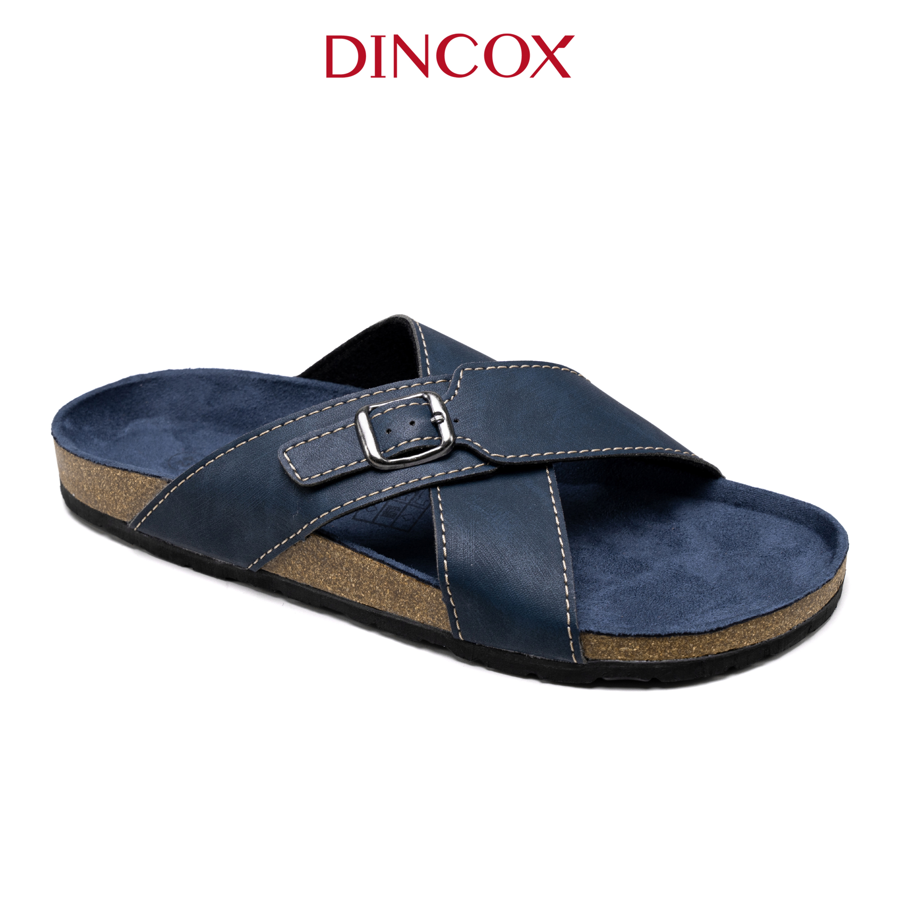 Dép Đế Trấu Nam Quai Chéo 1 Khóa Navy DC05 Dincox