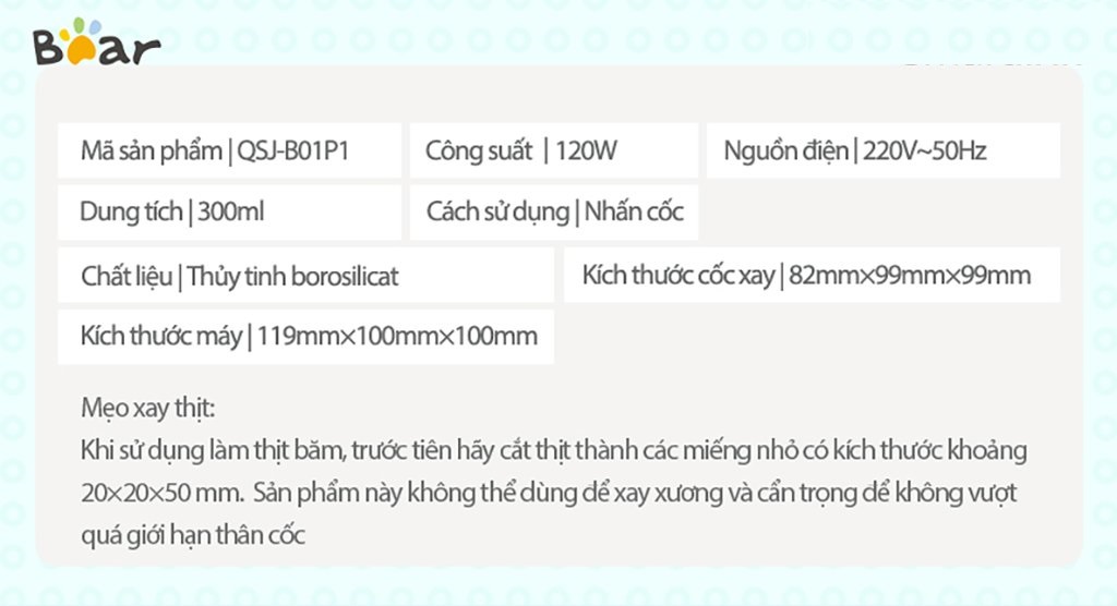 Máy xay thực phẩm Bear QSJ-B01P1 - Hàng chính hãng Quốc tế