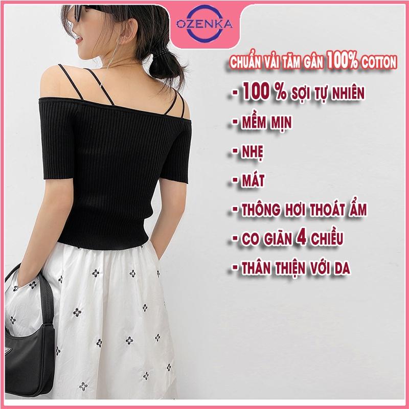 Áo croptop kiểu hàn quốc trễ vai tay ngắn nữ , crt ôm body cổ v cài nút sang chảnh đen trắng dưới 50kg