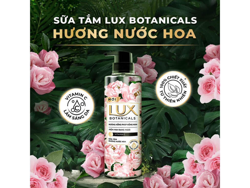 Sữa Tắm Lux Botanical Hương Nước Hoa Hồng Pháp Nồng Nàn Hương Nước Hoa Cao Cấp Sáng Mịn Rạng Ngời 570g