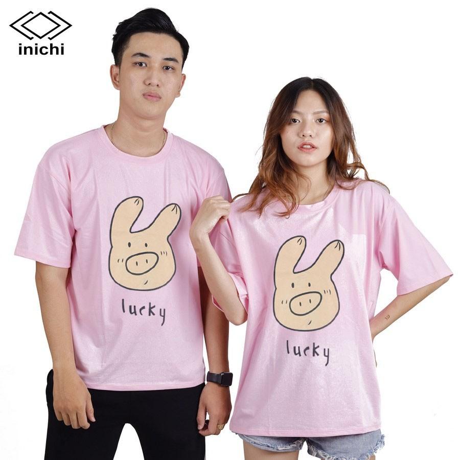 Áo thun Unisex INICHI tay lỡ form rộng phong các in hình chú heo lucky - IC661