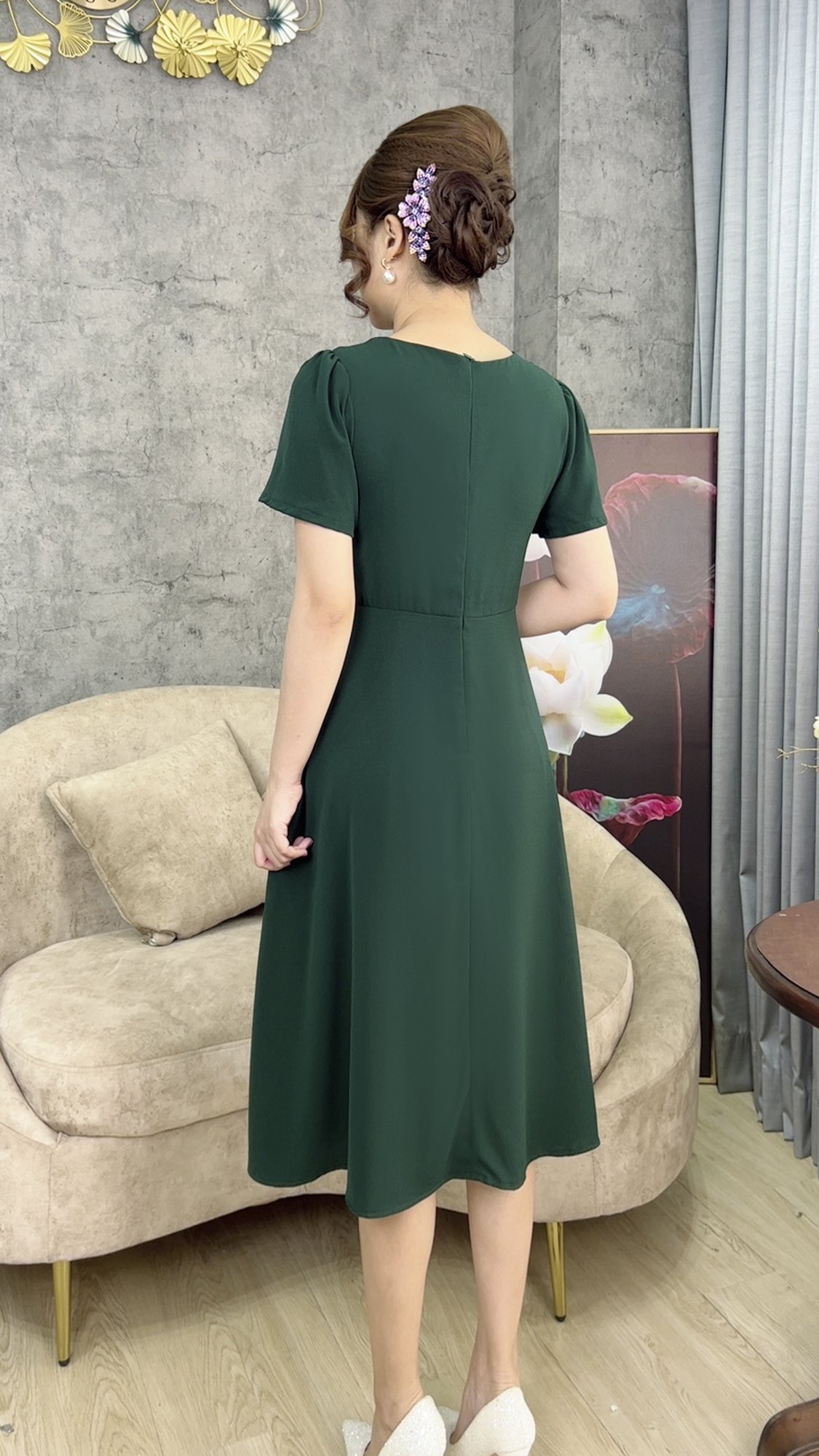 Đầm Quý Bà [ Linh Trà ] (TM 429) Cao Cấp Trang Nhã Thanh Lịch Sang Trọng Đi Tiệc Cho Trung Niên