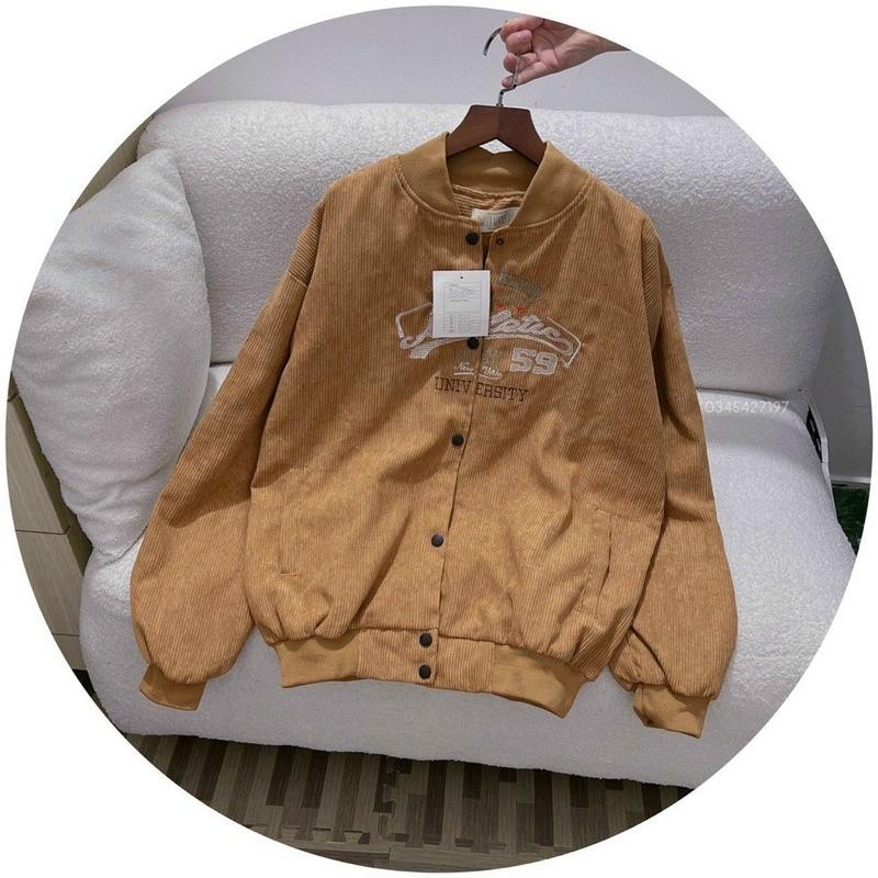 Áo khoác bóng chày bomber nhung gân 2 lớp thêu unisex ulzzang nam nữ