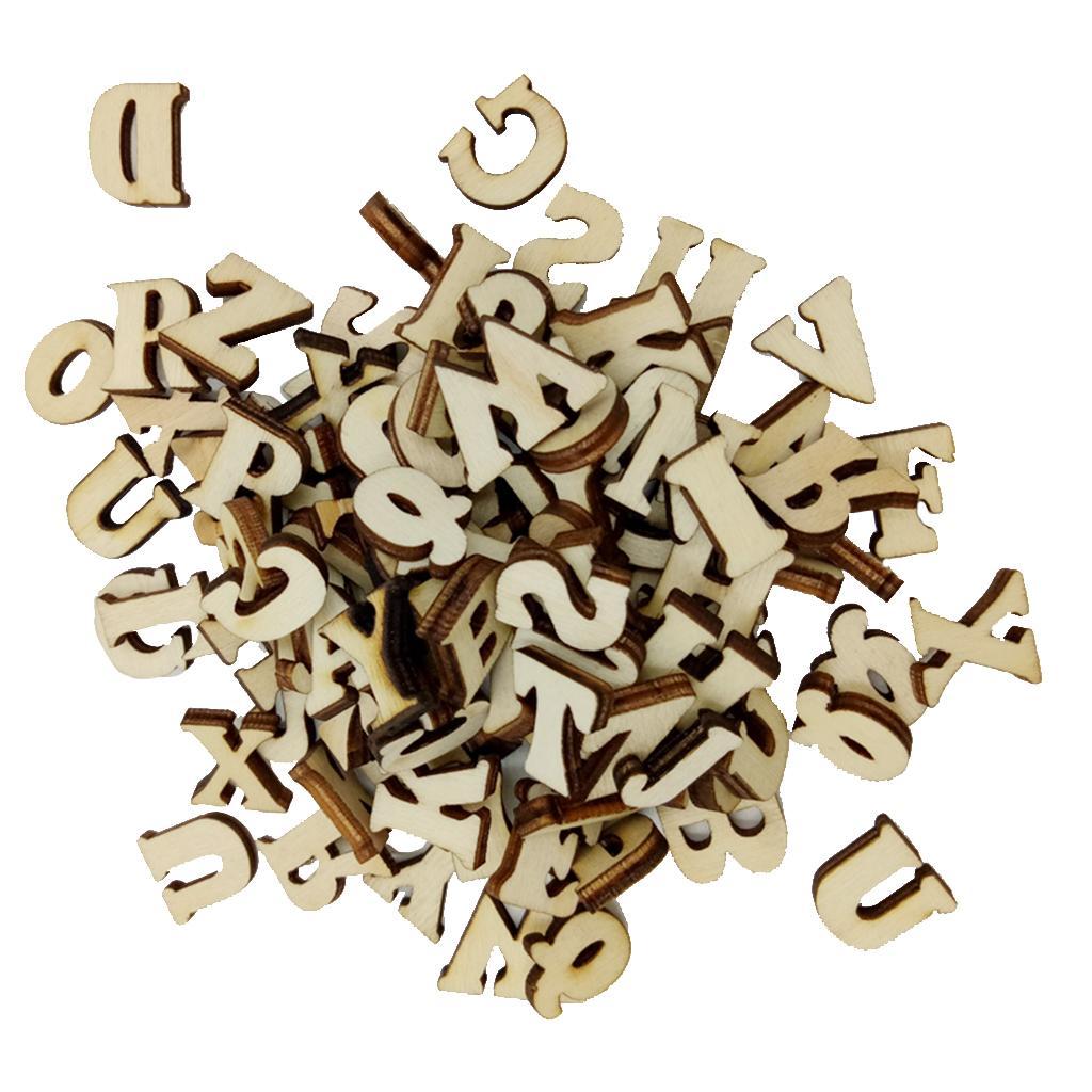 100 Pieces Mixed Wooden Shapes Letters Alphabet Embellishments for Crafts