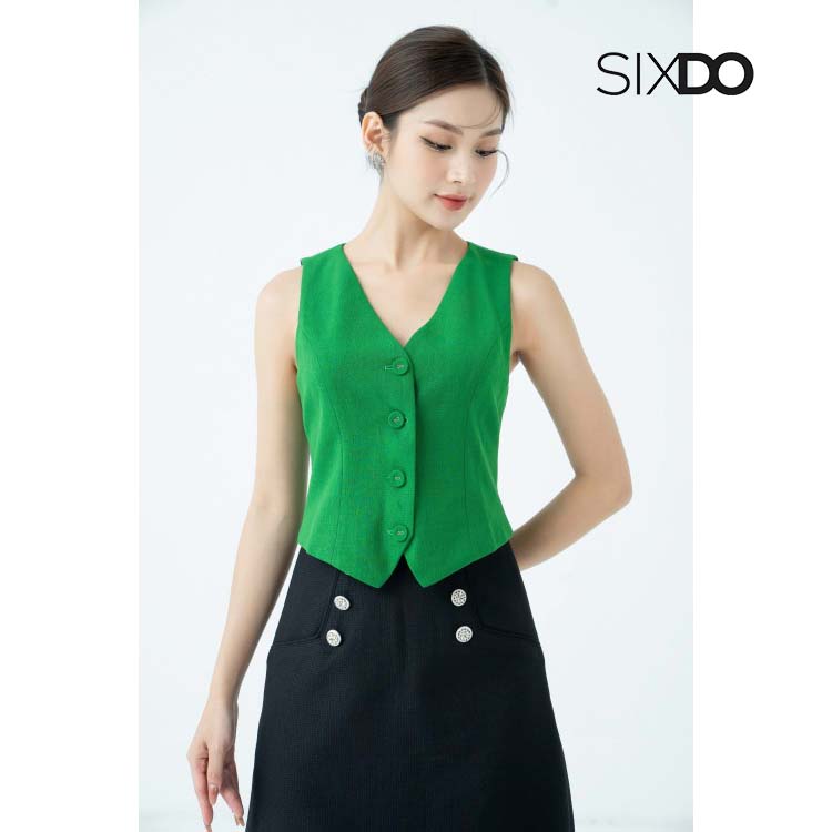 Áo gile woven xanh lá thanh lịch thời trang SIXDO
