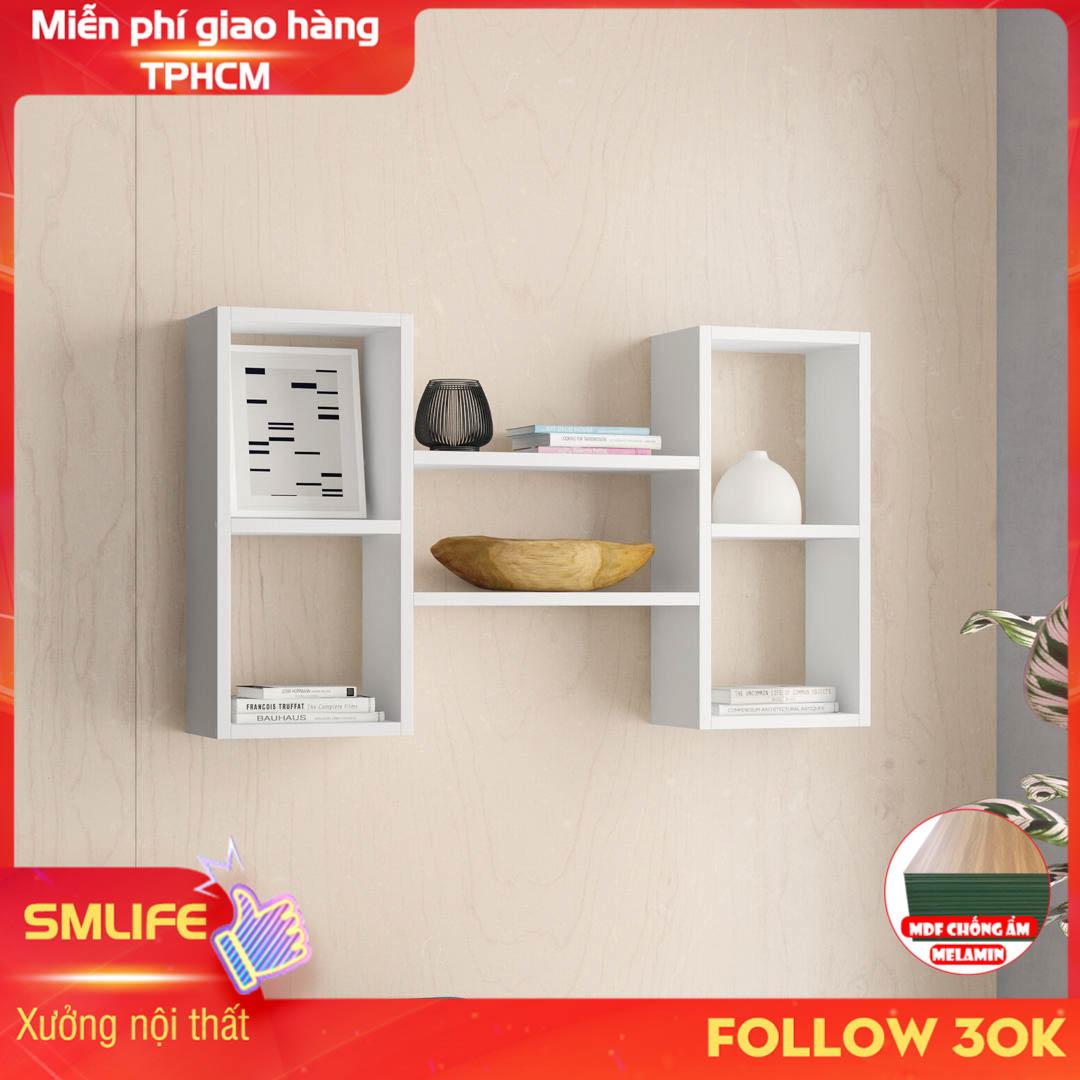 Kệ gỗ treo tường trang trí hiện đại SMLIFE Wubbo  | Gỗ MDF dày 17mm chống ẩm | D115xR20xC65cm