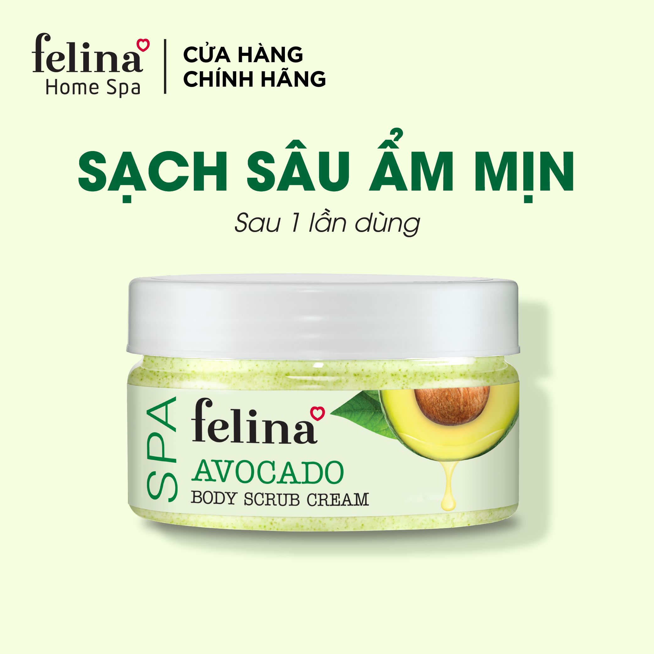 Kem tắm tẩy tế bào chết body Felina Home Spa từ bơ nghiền nguyên trái giúp da sạch sâu, ẩm mịn chỉ sau 1 lần dùng