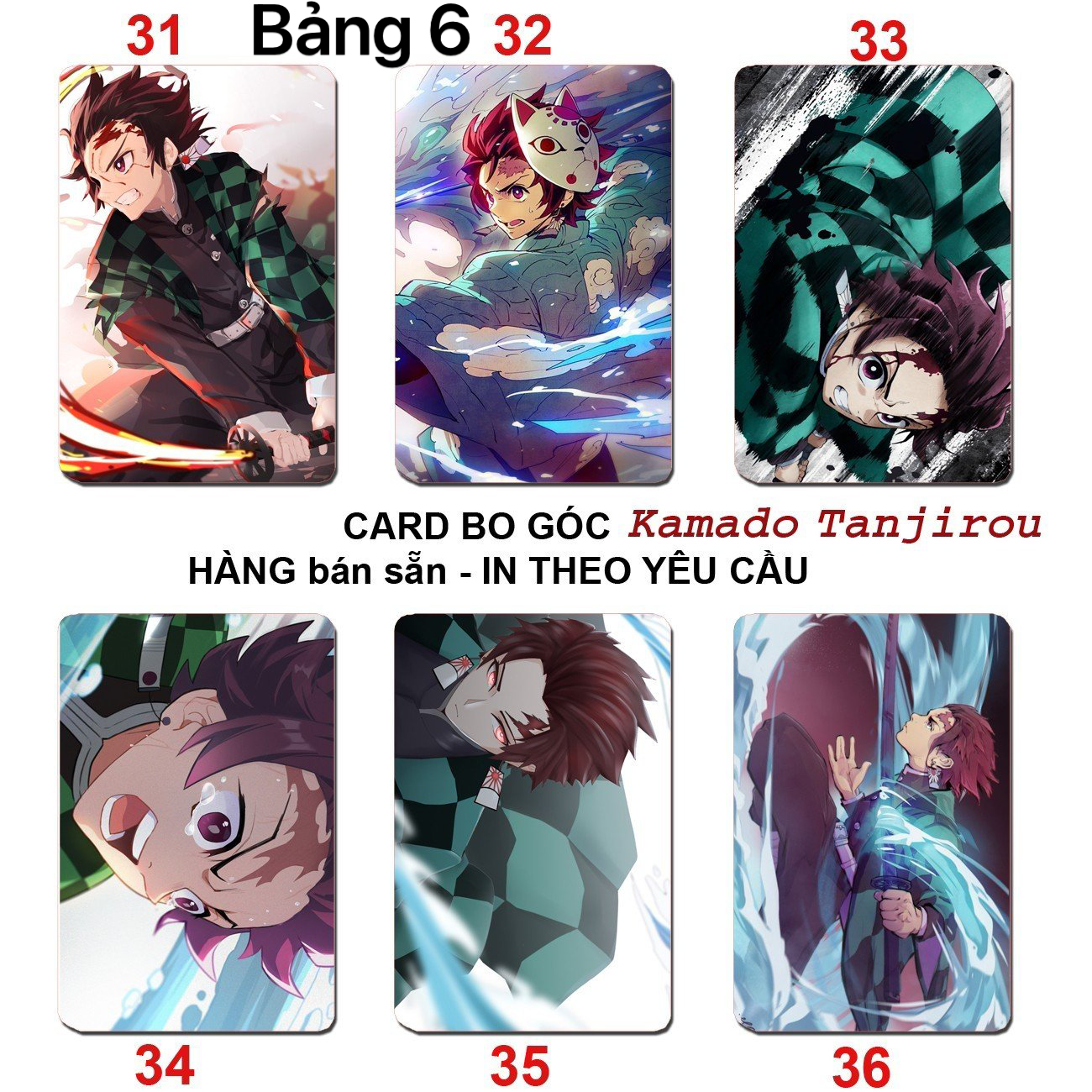 Ảnh card Tanjiro kamado 6 ảnh khác nhau/ Thẻ card hình kamado Taạniro anime kimetsu no yaiba