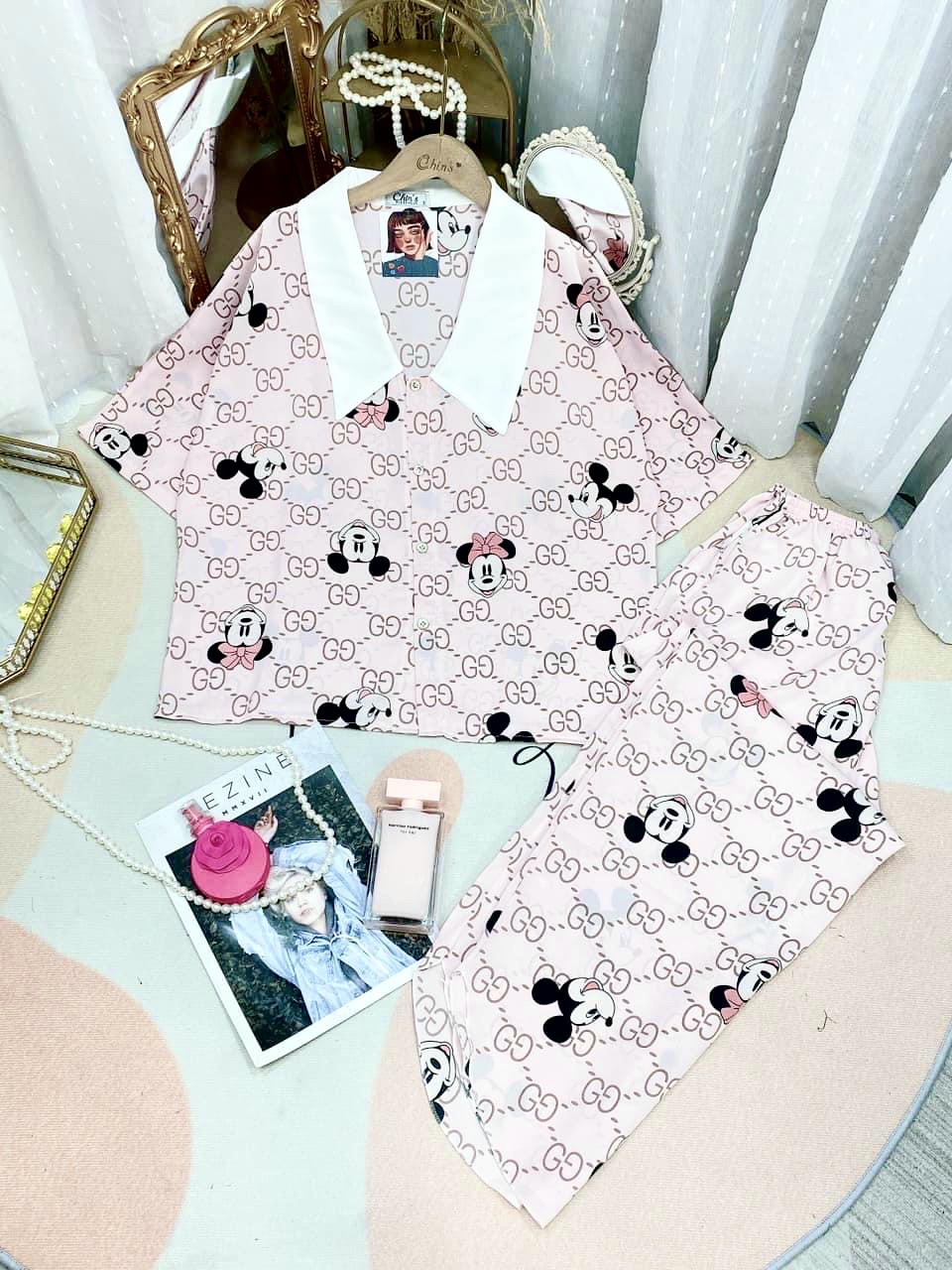 Bộ Pijama đồ mặc nhà chất liệu Lụa Satin xinh xắn