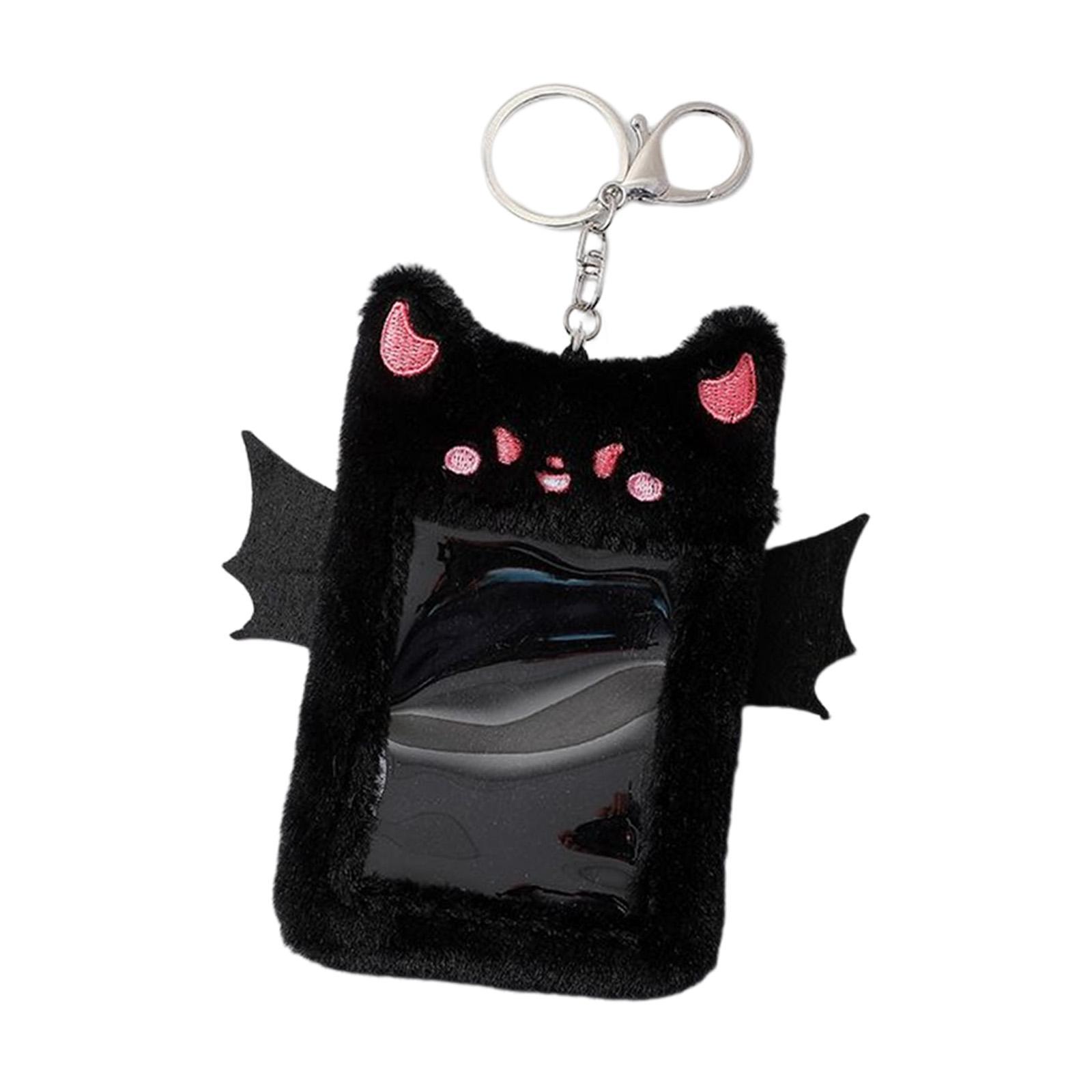 Cartoon Plush Photo Card Holder Animal with Keychain for Birthday Gift Black