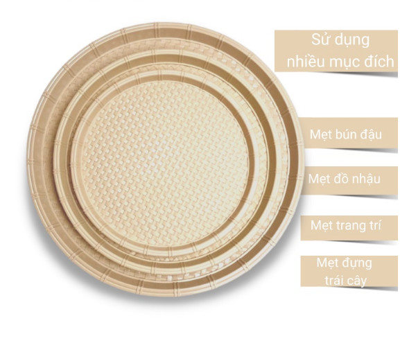 Mẹt nhựa tròn giả mây tre đan Đủ Size 28-34-42-52cm, Đĩa mẹt tròn đựng bún đậu,đồ ăn vặt,mẹt gà,.....