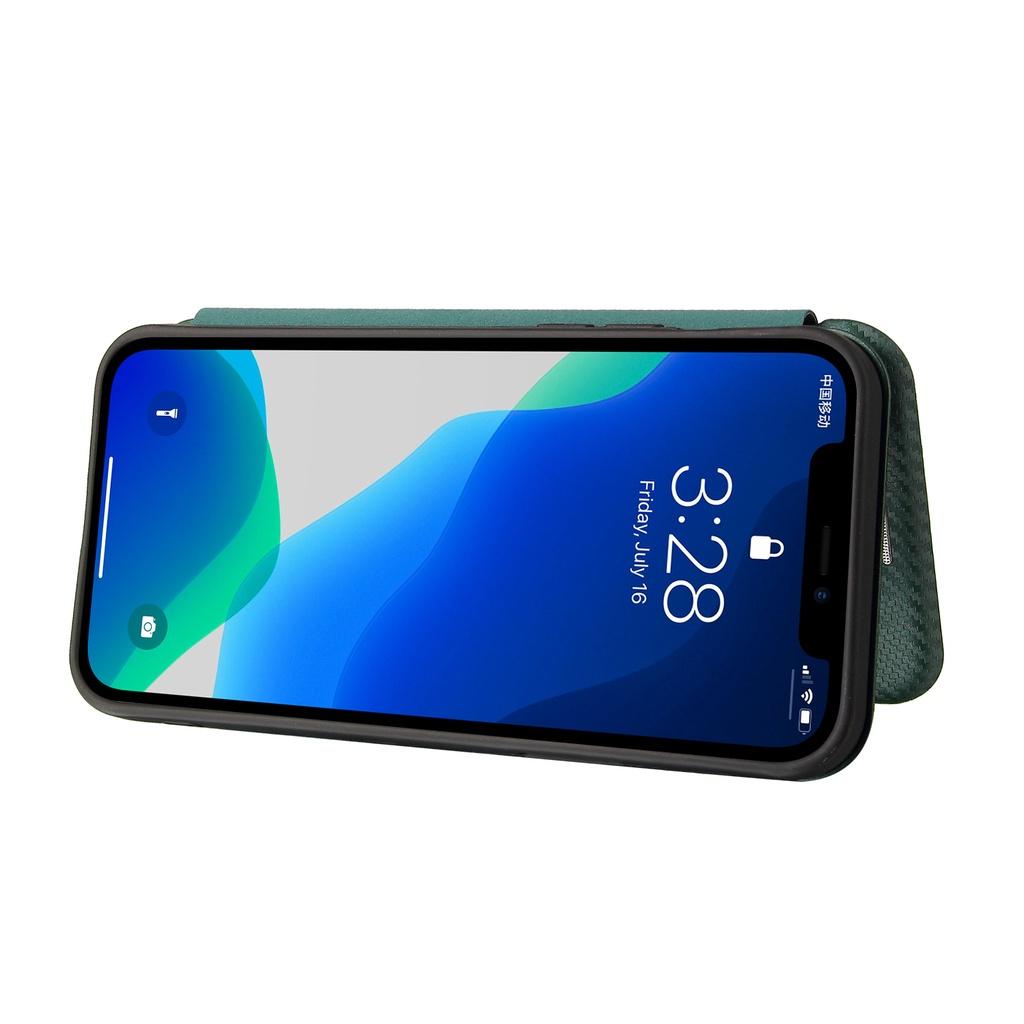 Bao da điện thoại nắp lật kiêm ví sợi carbon có thể làm giá đỡ cho Apple iPhone 13 Pro 13PROMax iPhone 13 Mini