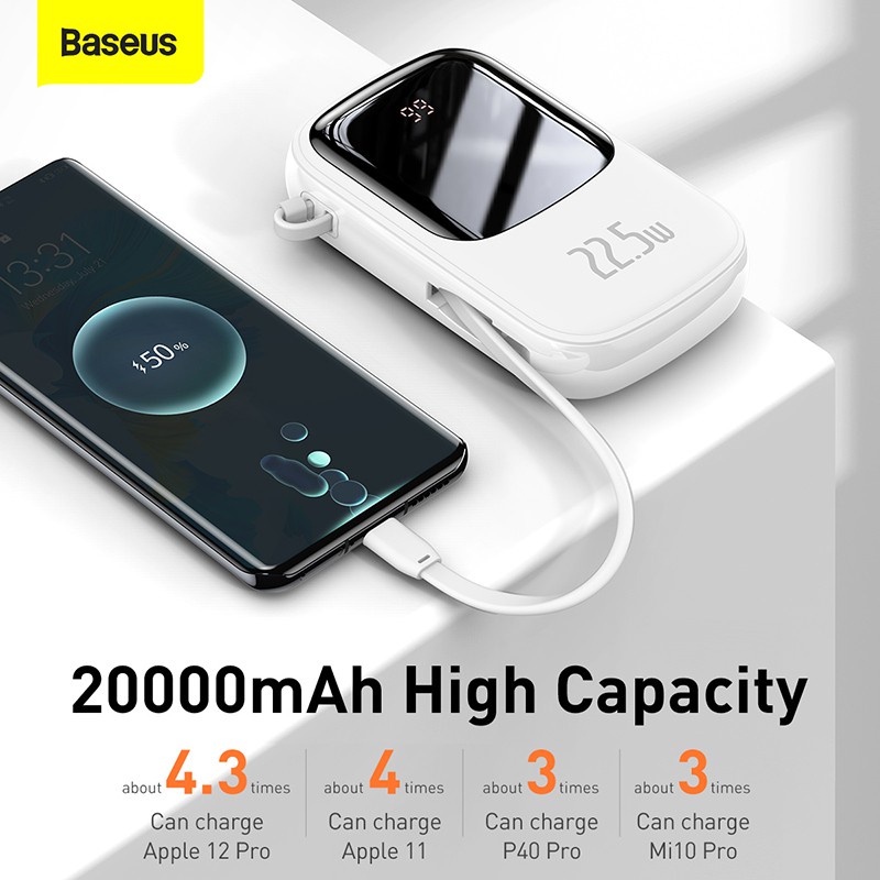 Pin Sạc Dự Phòng Baseus Qpow Pro 10000mah 20000mah PD Sạc Nhanh Tích Hợp Dây Sạc IP / Type C Màn Hình LED - Hàng Chính Hãng