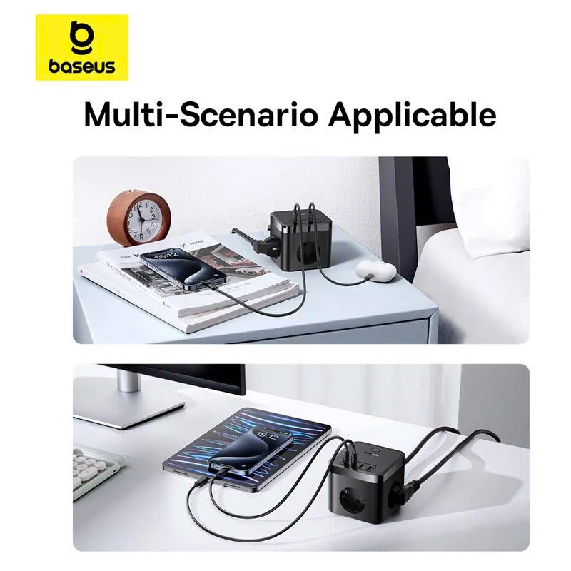 Bộ Sạc Nhanh Baseus PowerCombo Cube Power Strip 3AC+2U+2C 30W 1.5m hàng chính hãng