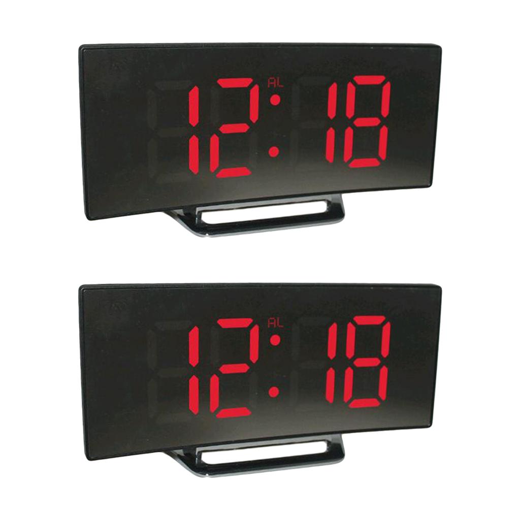 2pcs LED Digital Alarm Clock Mirror Clock Mirror Surface for Home Decor Red