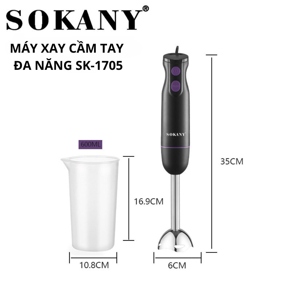 Máy xay cầm tay đa năng công suất 300W SOKANY SK-1705, xay nhuyễn mọi thực phẩm nhanh, tiện lợi, dễ dàng vệ sinh - HÀNG CHÍNH HÃNG