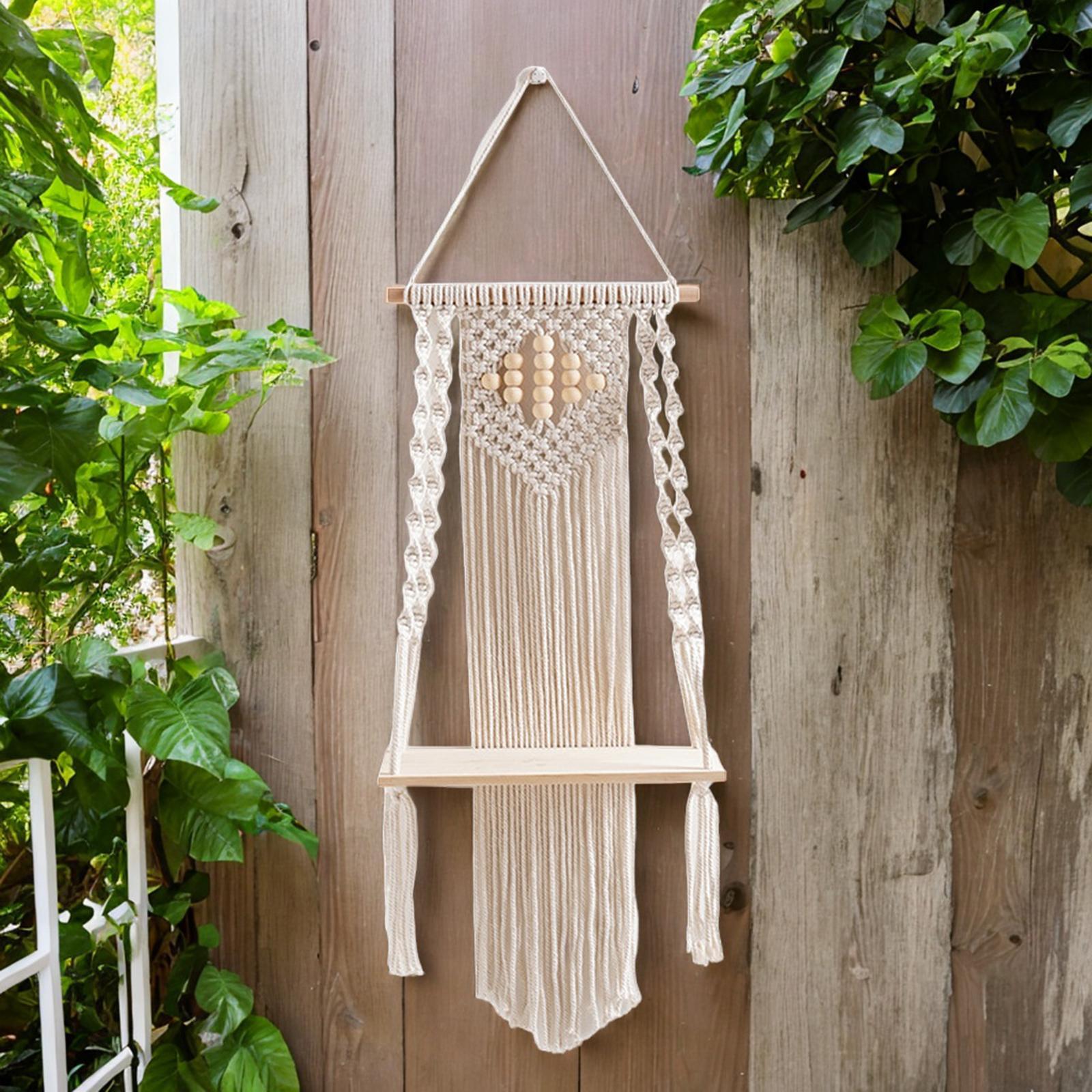 Boho Wall Hanging Shelf Beige Decorative Boho Shelf for Outdoor Indoor Plant