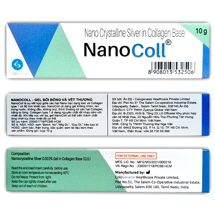 Gel NANOCOLL Bôi Vết Bỏng, Vết Thương Trên Da Giúp Làm Lành Nhanh, Kháng Khuẩn Và Ngăn Ngừa Hình Thành Sẹo (Tuýp 10g)
