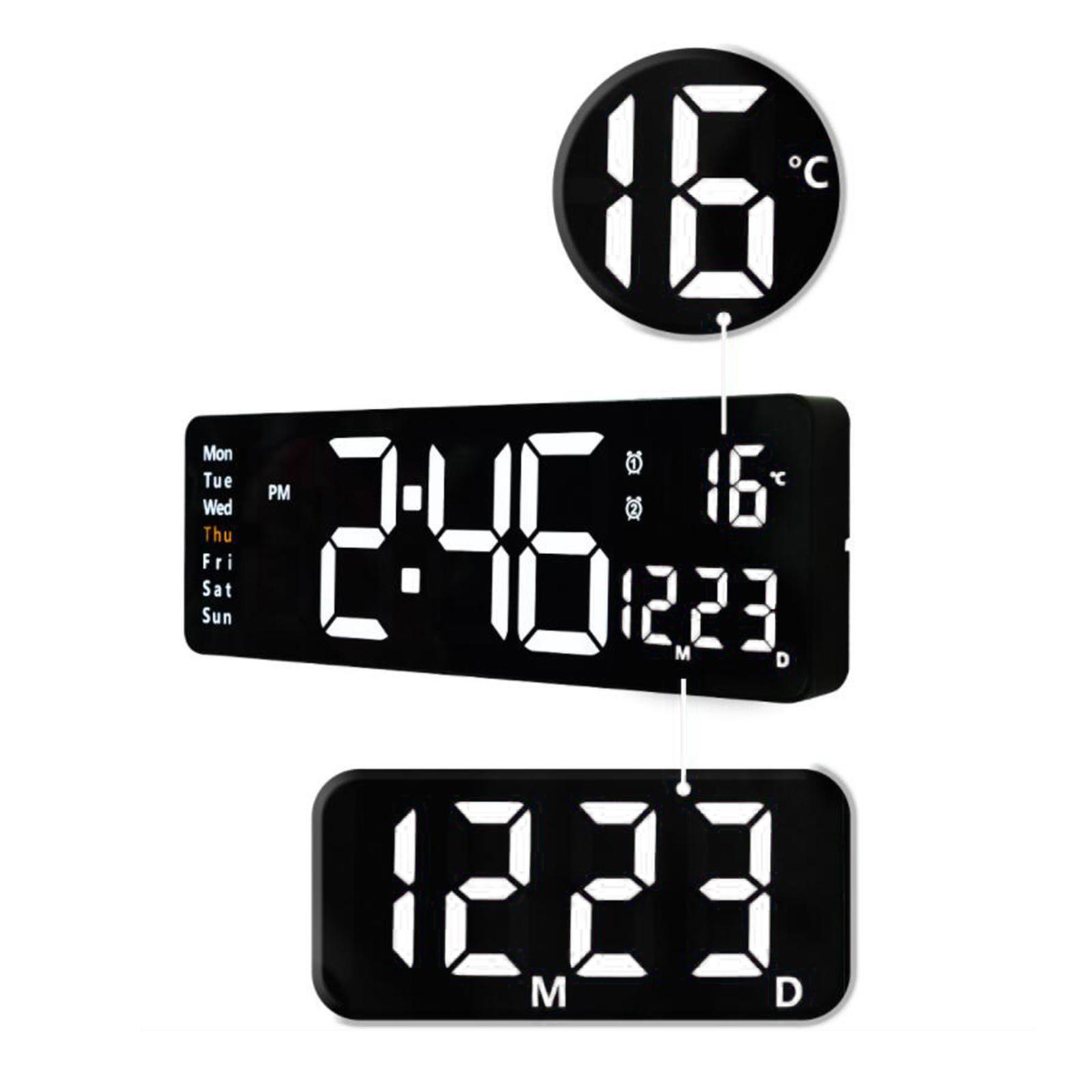 15'' Large Wall Clock Modern Mute Temperature W/ Calendar Clocks Memory Function Study Room Bedroom Decor