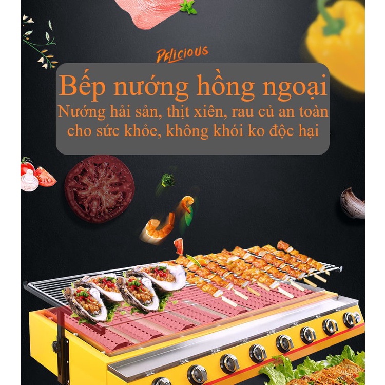 Bếp Nướng Ga Hồng Ngoại Không Khói, nướng hải sản, nướng thịt- 6 đầu hồng ngoại hàng nhập khẩu