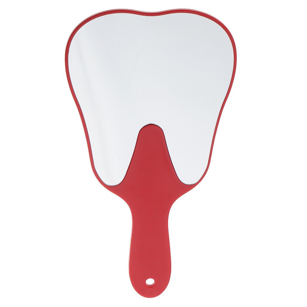 Cute Tooth Shaped Hand Held Plastic Makeup Mirror Oral Clinic Gift Red White Yellow Green
