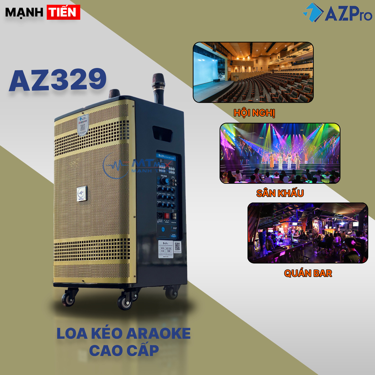 Loa Kéo Di Động Az-329 - Loa Karaoke Thế Hệ Mới, Công Suất Lớn 350W, Bass Căng 3 Tấc, Âm Thanh Cực Mạnh, Sôi Động, Đi Kèm 2 Micro Không Dây, Hàng Chính Hãng