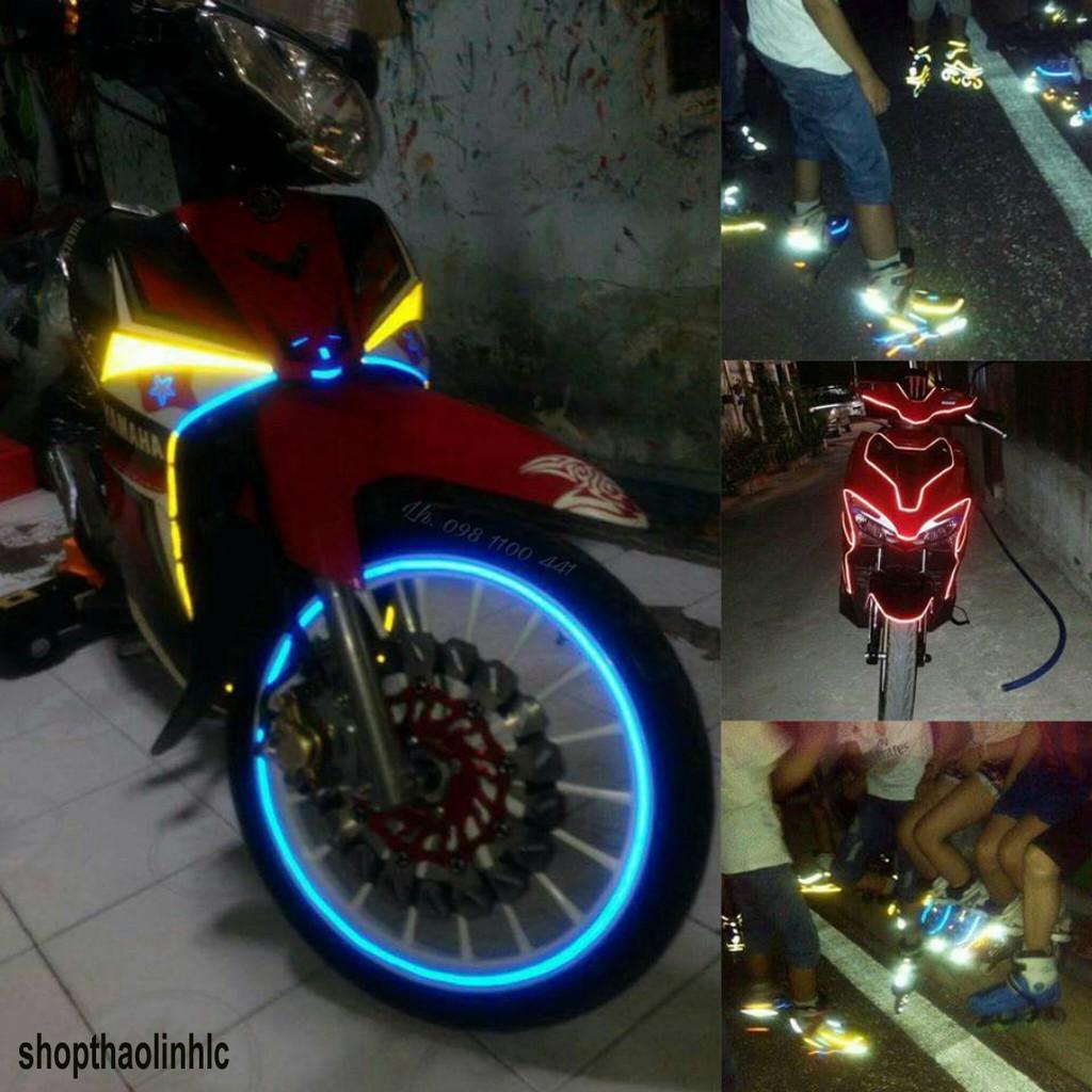 Bộ tem dán vành phản quang xe gắn máy và xe ô tô , decal dán vành phản quang 2 bánh
