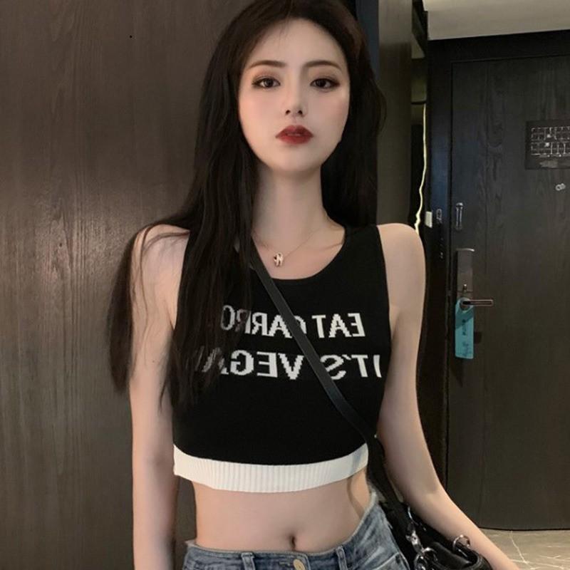 Áo Dệt Kim Nữ Không Tay In Chữ Thời Trang Mùa Hè